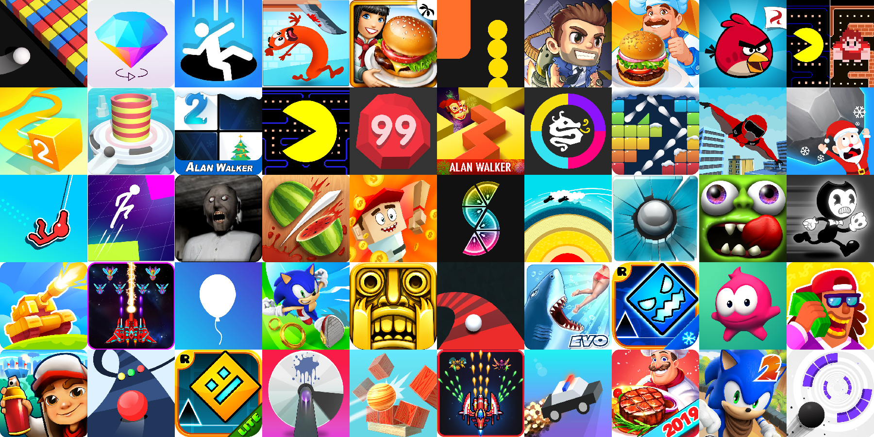 App icons of Top 50 mobile games in the US Play Store Game - Arcade Category 